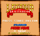 Legend of Illusion Starring Mickey Mouse title screen for Sega Game Gear